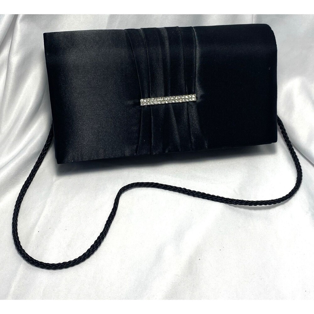 Style & Co. Women's Black Satin Faux Diamond Jewels Snap Closure Clutch